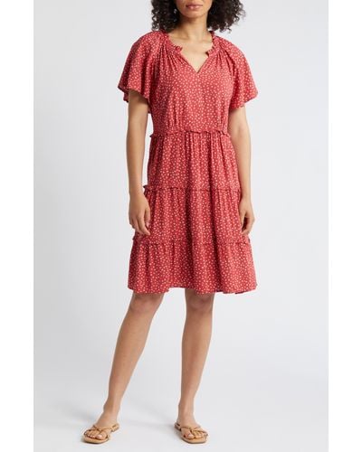 Beach Lunch Lounge Camila Floral Flutter Sleeve Dress - Red