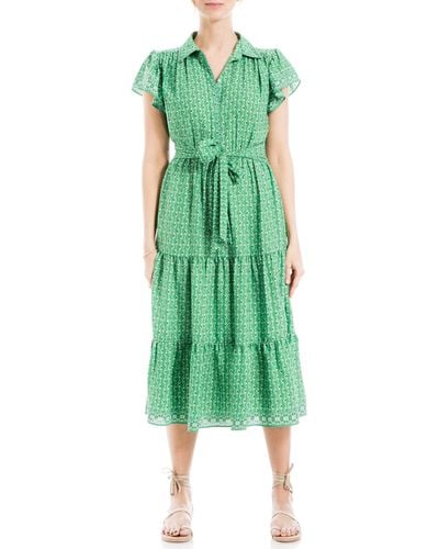 Max Studio Floral Tie Front Shirtdress - Green