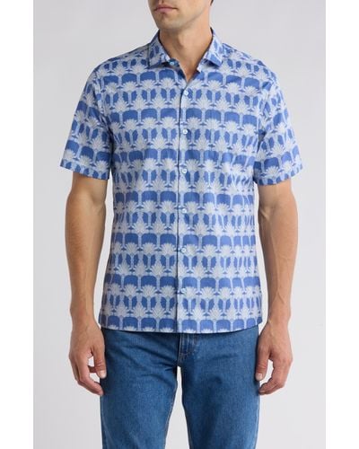 Tori Richard Palm Adore Short Sleeve Button-up Camp Shirt - Blue
