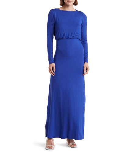 Go Couture Long Sleeve Blouson Maxi Dress - Blue