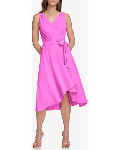 DKNY Wrap Front Sleeveless High-low Dress - Pink