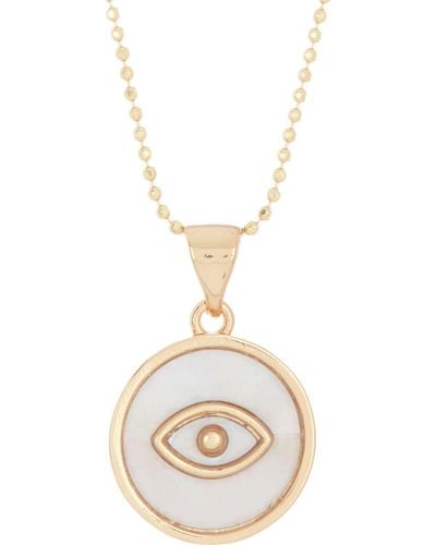 Adornia 14k Gold Plated Sterling Silver Mother-of-pearl Evil Eye Disc Pendant Necklace - White