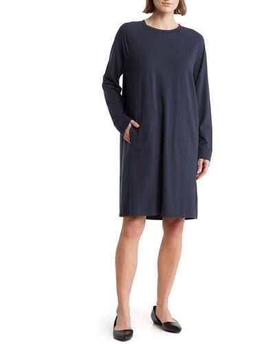 Eileen Fisher Crewneck Long Sleeve Dress - Blue