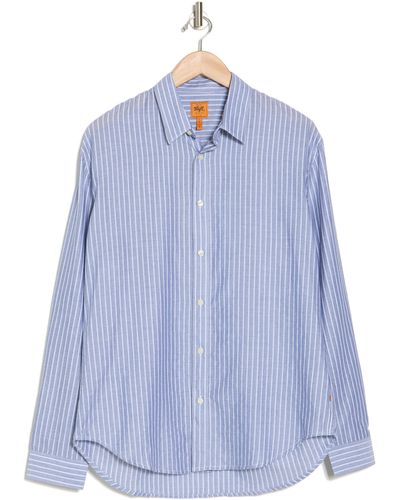 SOFT CLOTH Caspian Stripe Cotton Dress Shirt - Blue