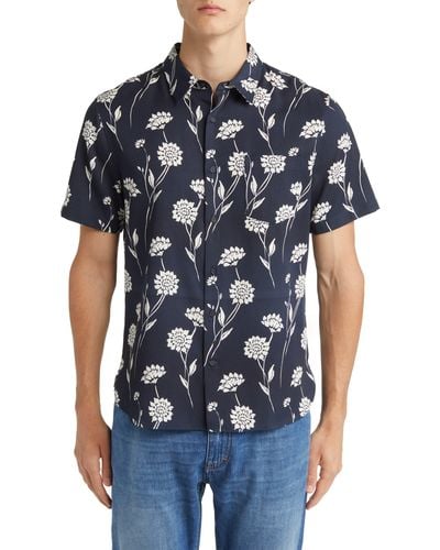 Vince Nomad Floral Short Sleeve Button-up Shirt - Blue