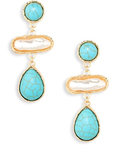 Tasha Imitation Pearl & Stone Drop Earrings - Blue