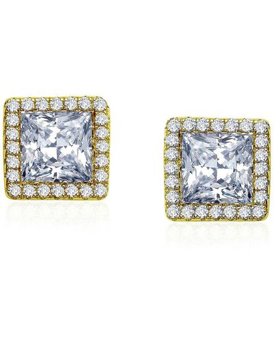 Lafonn 18k Gold Vermeil Simulated Diamond Princess Cut Halo Stud Earrings - Blue