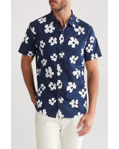 Slate & Stone Floral Short Sleeve Button-up Shirt - Blue