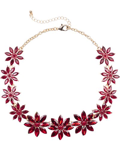 Tasha Crystal Flower Collar Necklace - Red