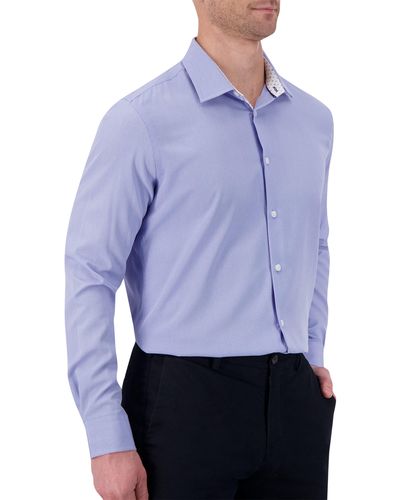 Report Collection Slim Fit Herringbone 4-way Stretch Dress Shirt - Blue