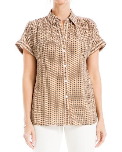Max Studio Patterned Short Sleeve Button-up Shirt - Natural