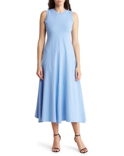 Tahari A-line Stretch Cotton Midi Dress - Blue