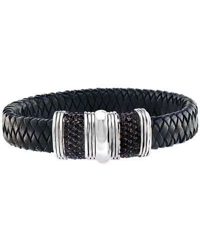 Effy Sterling Silver & Leather Black Sapphire Bracelet