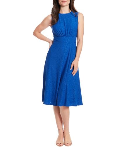 London Times Eyelet Jersey Sleeveless Midi Dress - Blue