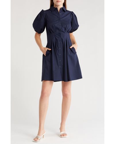 Eliza J Puff Sleeve Cotton Shirtdress - Blue