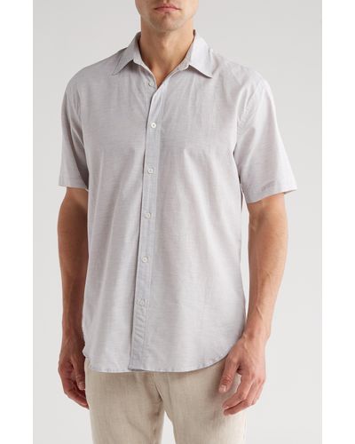 COASTAORO Dax Short Sleeve Linen Blend Button-up Shirt - Gray
