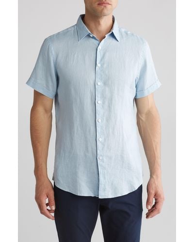 Rodd & Gunn Gray Lynn Linen Short Sleeve Button-up Shirt - Blue