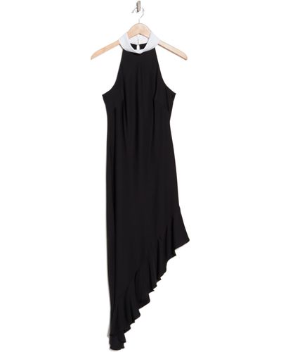 Karl Lagerfeld Asymmetric Satin Back Crepe Dress - Black