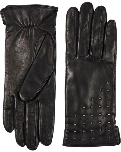 Bruno Magli Bias Studded Leather Gloves - Black