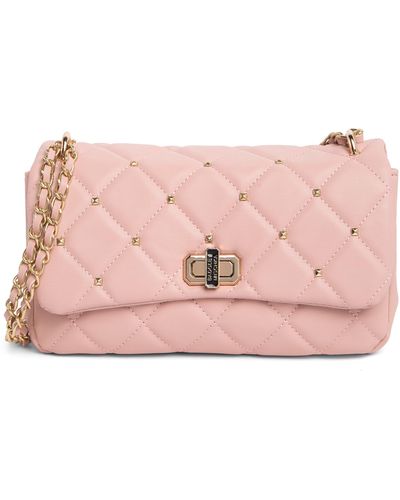 Badgley Mischka Diamond Quilt Faux Leather Crossbody Bag - Pink