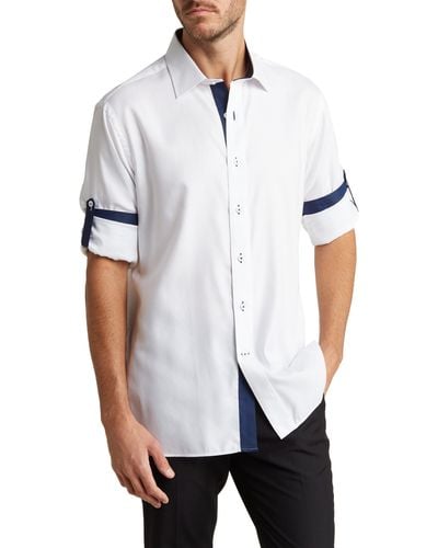 Lorenzo Uomo Trim Fit Long Sleeve Cotton Twill Button-up Shirt - White