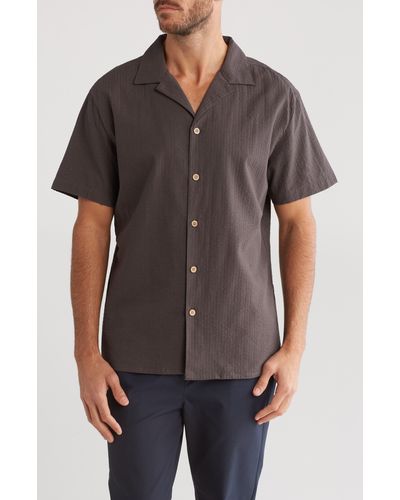 Original Paperbacks Seersucker Cotton Short Sleeve Button-up Shirt - Gray