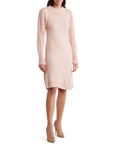 Eliza J Imitation Pearl Long Sleeve Sweater Dress - Pink