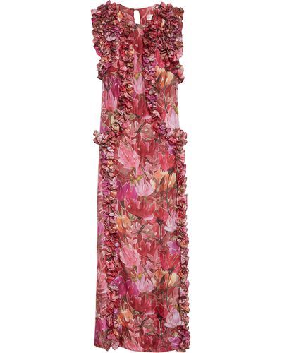 Isla & White Senta Floral Long Sleeve Silk Maxi Dress In Summer Flower At Nordstrom Rack - Red