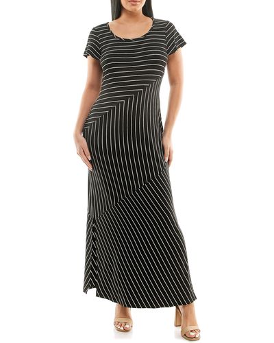 Nina Leonard Stripe Maxi Dress - Black