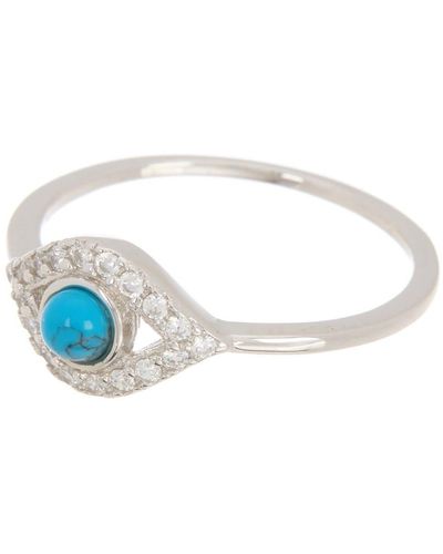 Adornia 14k Yellow Gold Plated Turquoise & Swarovski Crystal Accented Evil Eye Ring - Blue