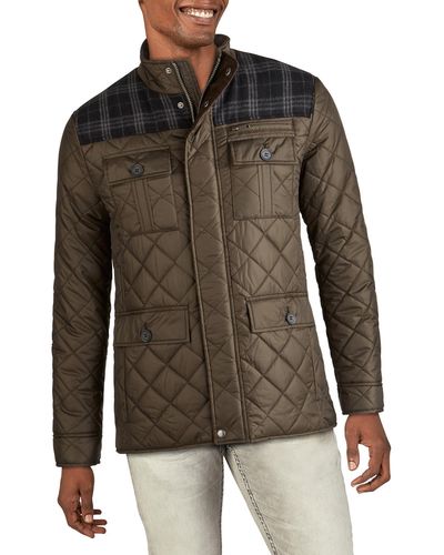 Cole Haan Mixed Media Quilted Jacket - Brown