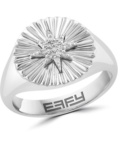 Effy Sterling Silver Diamond Signet Ring - White