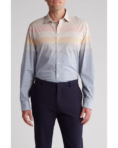 Bugatchi Classic Fit Gingham Comfort Stretch Cotton Button-up Shirt - Blue