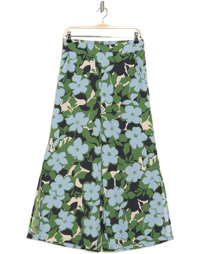 Adrianna Papell Floral Print Crop Wide Leg Pants - Green