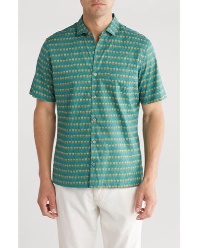 Tori Richard Hala Kahiki Pineapple Print Cotton Short Sleeve Button-up Shirt - Green