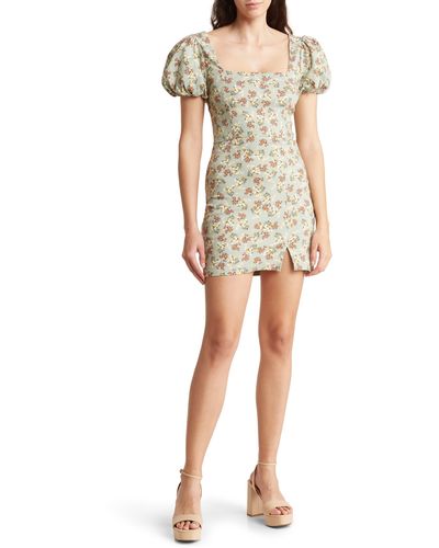 ROW A Floral Puff Sleeve Dress - Natural
