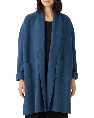 Eileen Fisher Open Front Boiled Wool Jacket - Blue
