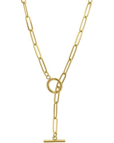 Adornia 14k Gold Plated Water Resistant Paper Clip Chain Lariat Necklace - Yellow