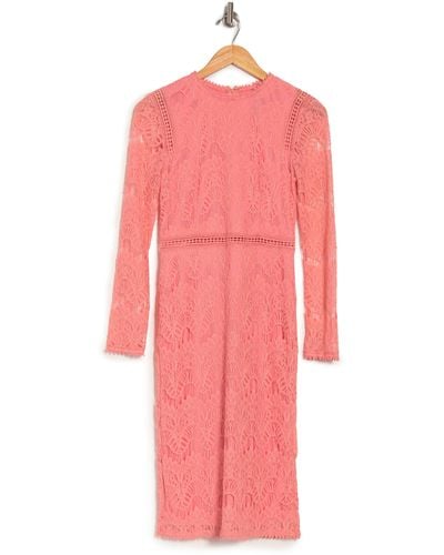 Love By Design Lace Long Sleeve Midi Dress - Pink