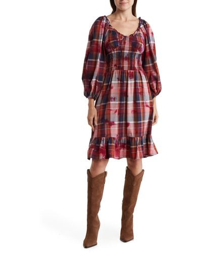 Angie Plaid Button Down Dress - Red
