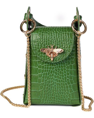 Persaman New York Anette Croc-embossed Leather Crossbody Bag - Green