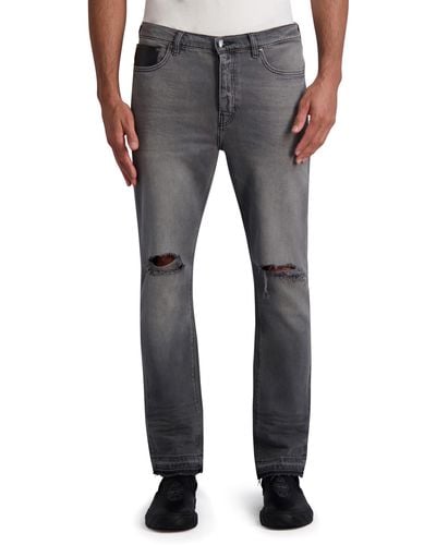 Karl Lagerfeld Distressed Released Hem Relaxed Fit Jeans - Blue