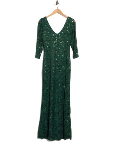 Marina Sequined Lace Gown In Hunter At Nordstrom Rack - Green