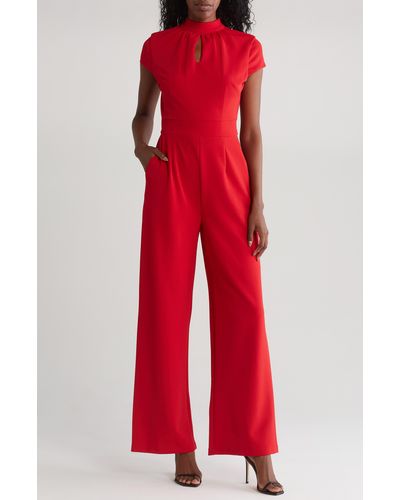 Tahari Keyhole Crepe Jumpsuit - Red