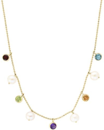 Effy 14k Yellow Gold 5.5mm Freshwater Pearl & Semiprecious Stone Charm Necklace - Natural