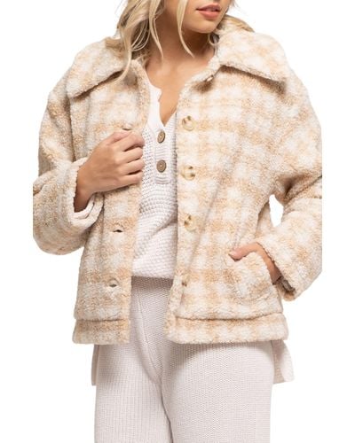 Blu Pepper Houndstooth Faux Shearling Jacket - Natural