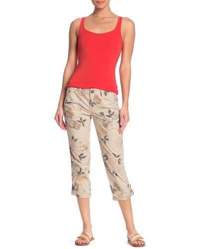 Democracy Floral Convertible Utility Cropped Capris - Natural
