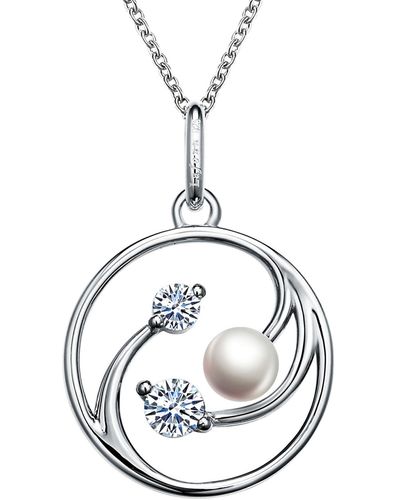 Lafonn Simulated Diamond & Cultured Pearl Circle Pendant Necklace - Metallic