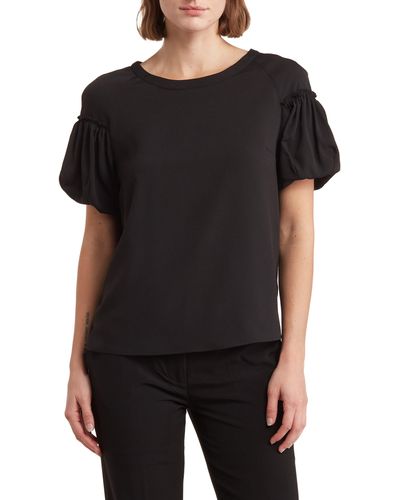 French Connection Ruffle Short Sleeve Blouse - Black