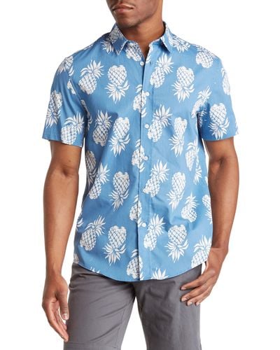Slate & Stone Pineapple Print Short Sleeve Button-up Shirt - Blue
